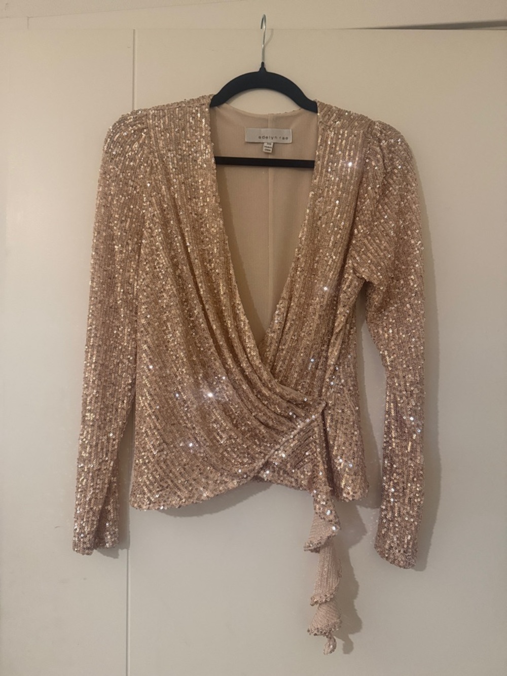 Adelyn Rae Rose Gold Sequin Wrap Blouse
